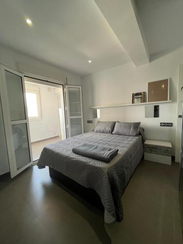 马拉加Apartamento La Marquesa的一间卧室设有一张床和一个大窗户