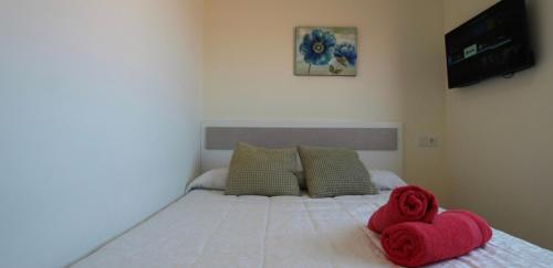 拉曼加戴尔马尔梅纳Apartamento jardin del mar 7.5的一间卧室配有一张床,上面有两条毛巾
