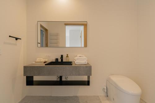二世古Miru Niseko的一间带水槽和镜子的浴室