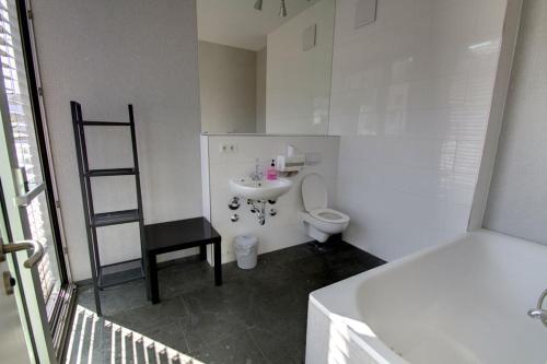 柏林柏林市中心金色旅馆的一间带卫生间和水槽的小浴室