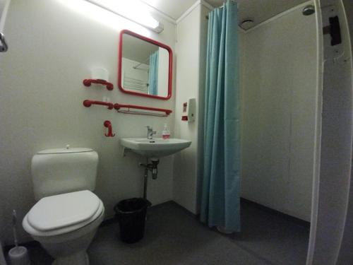 HovetHallingskarvet Fjellstue as的一间带卫生间、水槽和镜子的浴室