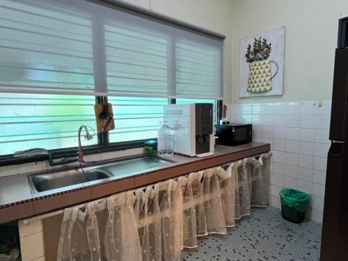 怡保Lasam Heritage Villa + Glamping in the House 24pax with Karaoke & Snooker的厨房设有水槽和窗户。