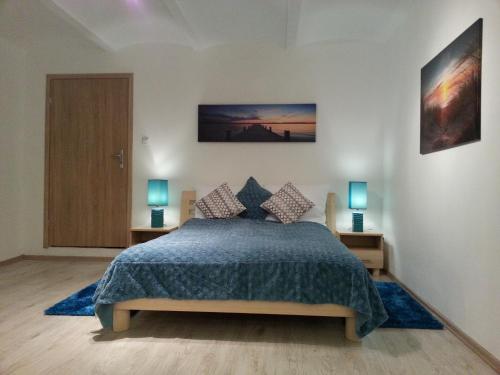 德武戈波莱兹德鲁伊Spa Park Guest Rooms的一间卧室配有一张床和两个带灯的床头柜