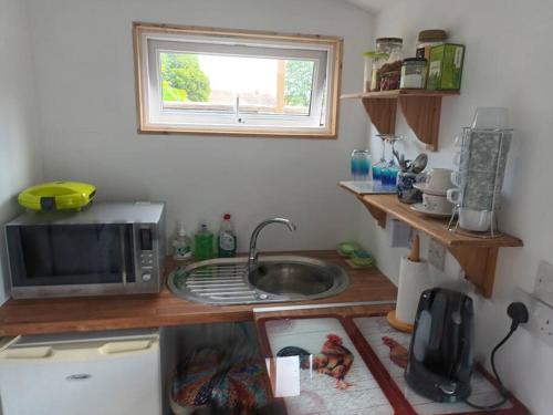 威特尼Private Suite in Oxfordshire, A40的带微波炉和水槽的小厨房