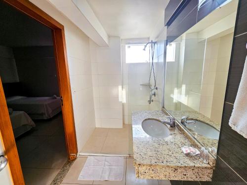伊瓜苏伊瓜苏市CLH酒店的一间带水槽和淋浴的浴室