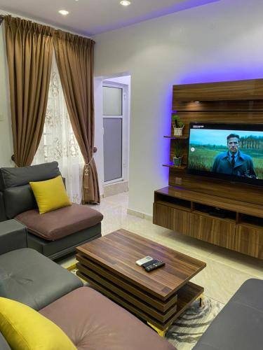 拉各斯Melford Homes的带沙发和平面电视的客厅