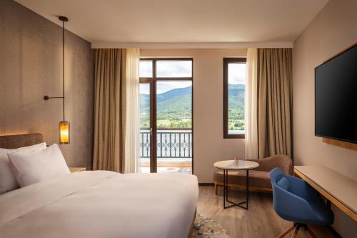 普拉韦茨Hyatt Regency Pravets Resort的酒店客房设有一张床和一个大窗户
