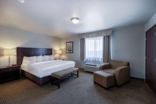 拉皮德城拉皮德城贝蒙特旅馆套房酒店的配有一张床和一把椅子的酒店客房