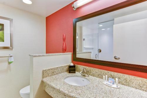 布里奇波特万豪布里奇波特克拉克斯堡万怡酒店的一间带水槽和镜子的浴室