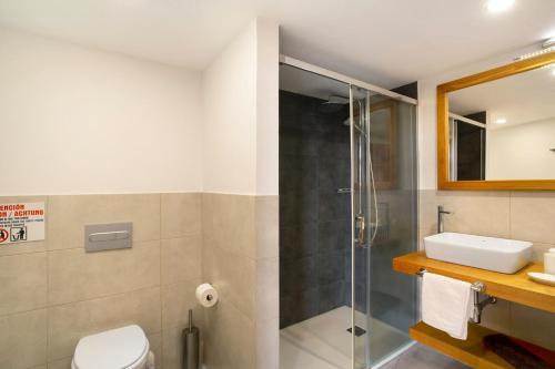 莫甘Paraiso del Molinero Alto的带淋浴、卫生间和盥洗盆的浴室