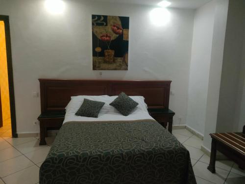 阿尔及尔HOTEL SIDI THAMEUR Alger的一间卧室配有一张大床和两个枕头