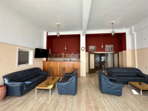帕尔加嘉里尼酒店的客厅配有两张沙发和一台电视