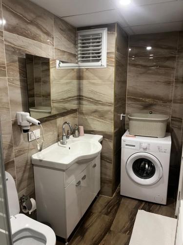 博卢Seyir Apartmanı的一间带洗衣机和水槽的浴室