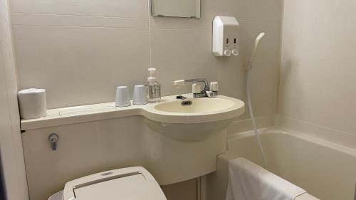 米子市米子シティガーデンズホテル Yonago Citygardens Hotel的一间带水槽和卫生间的小浴室