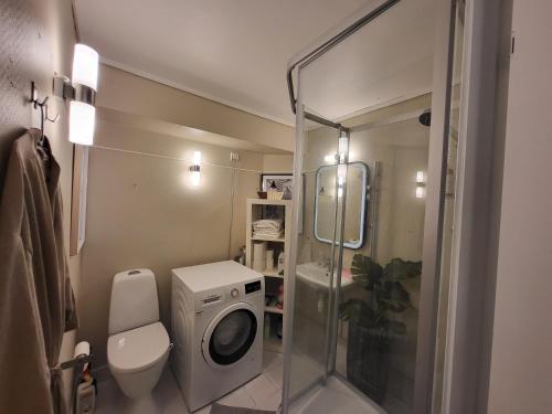 Østre JongApartment in Sandvika Bærum - Great view and Attractive的带淋浴和洗衣机的浴室