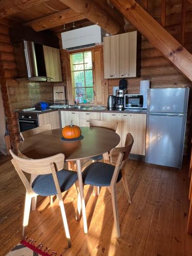 奥泰佩Kelgumäe的小屋内的厨房配有桌椅