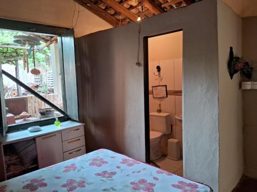 戈亚斯Casa por temporada的一间带床、水槽和卫生间的浴室