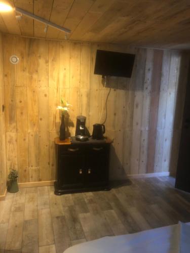 马赛ARTIN的一间设有木镶板墙和电视的客房