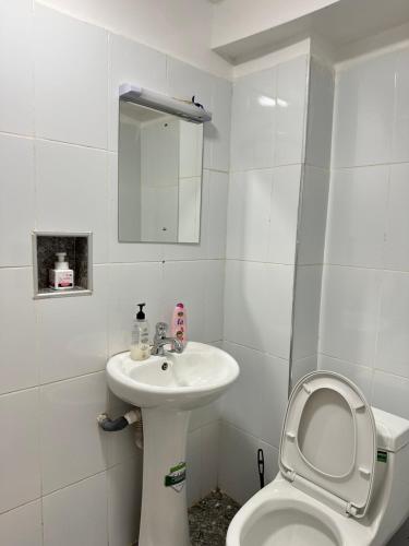 埃尔多雷特Regency Homes II的白色的浴室设有水槽和卫生间。