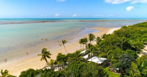 塞古罗港POUSADA DAS FLORES的享有棕榈树海滩和大海的空中景致
