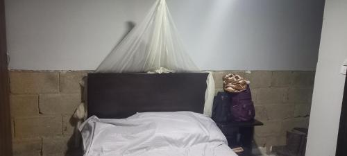 马里尼亚Paraíso的一间卧室配有一张带蚊帐的床
