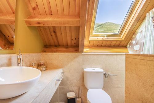 普拉德埃米塔La Cabanyeta de la Vall de Boí的一间带水槽和卫生间的浴室以及窗户。