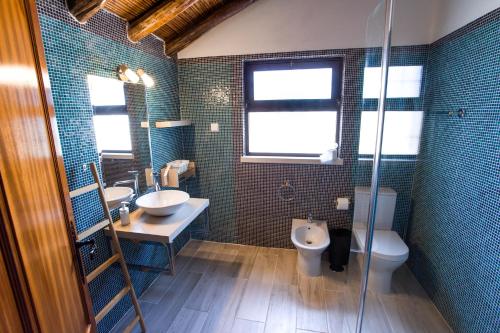 波尔蒂芒Villa Casa Velha的浴室配有卫生间、盥洗盆和淋浴。