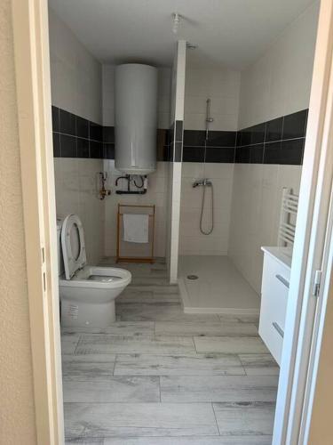 利布尔讷Appartement neuf en centre ville de Libourne的浴室配有卫生间、淋浴和盥洗盆。