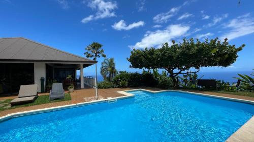 普纳奥亚Villa Te Miti的房屋前的游泳池