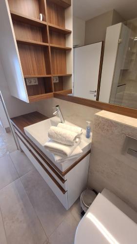 萨瓦拉Apartmani STJEPAN的一间带水槽和镜子的浴室