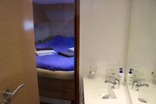 日内瓦浮船住宿加早餐旅馆的一间带镜子、水槽和床的浴室