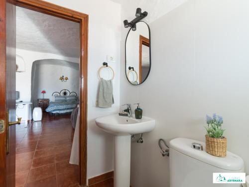 阿尔特纳拉Living Artenara - CAVE HOUSE & TERRACE Adults Only的一间带水槽和镜子的浴室