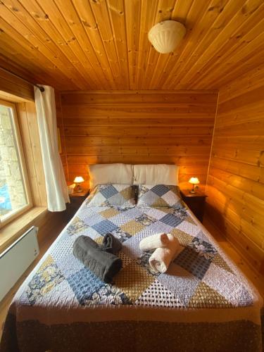 KalániaBeautiful Chalet on Mt. Parnassos near ski resort的小木屋内一间卧室,配有一张床