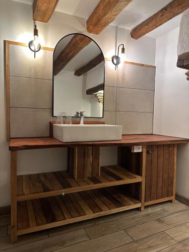 Saint Laurent NouanDomaine de Couilleuse的一间带水槽和镜子的浴室