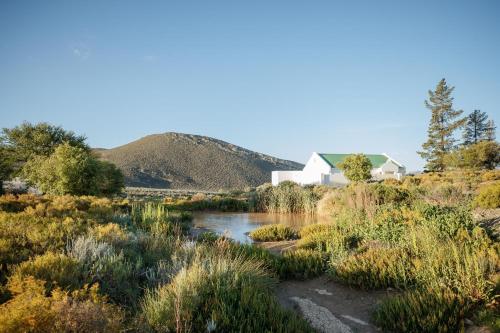 TouwsrivierDrie Kuilen Nature Reserve的河水田里,有房子的背景