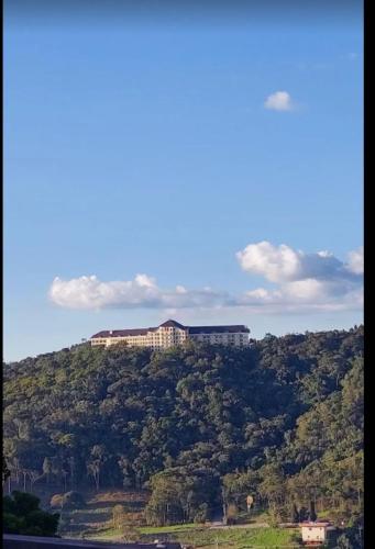 多明戈斯马丁斯Hotel Vista Azul的一座树冠茂密的山顶上的建筑