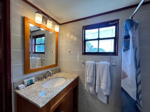 奥拉涅斯塔德Talk of the Town Inn & Suites - St Eustatius的一间带水槽和镜子的浴室