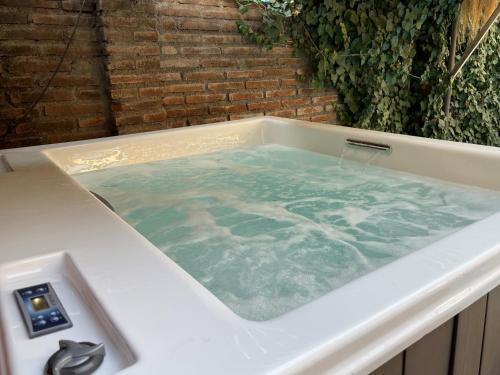圣地亚哥Verde Madera Hostel B&B的浴缸的吧台上装满水