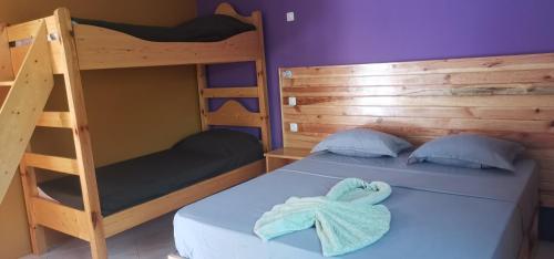 Portelacasa alcindo的一间卧室设有两张双层床和梯子
