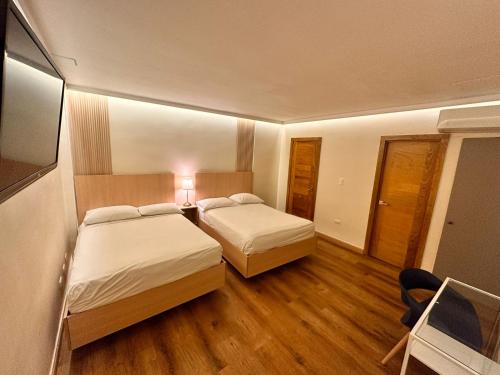 圣多明各Hotel La Colonia的酒店客房设有两张床和一台平面电视。