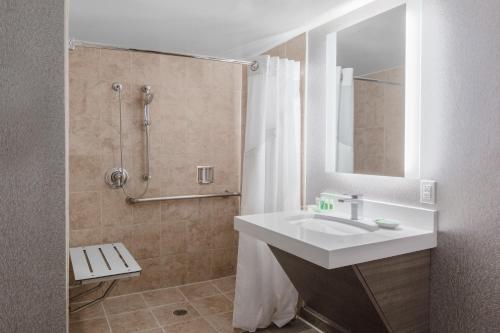 拉米拉达Holiday Inn La Mirada, an IHG Hotel的一间带水槽和淋浴的浴室