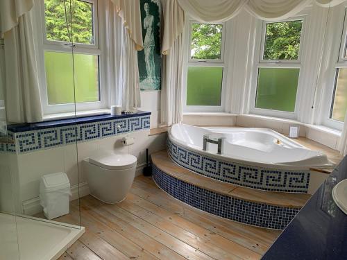 戈斯兰Eversfield的带浴缸和卫生间的浴室以及窗户。