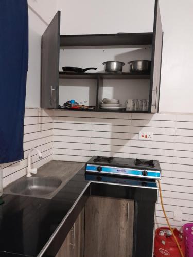 蒙巴萨MEDZAM HOME PROPERTIES COSY One bedroom的厨房配有炉灶和水槽。