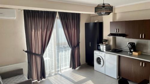 德罗贝塔-塞维林堡Apartament Luca的厨房配有洗衣机和窗户。