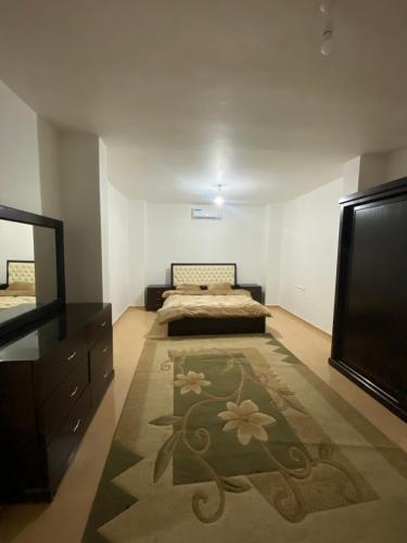 马达巴King mesha luxury apartment original的一间卧室配有两张床和一台平面电视