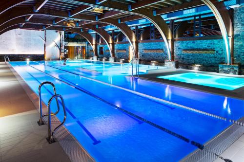 安尼欧斯Hotel AnyosPark Mountain & Wellness Resort的蓝色的室内游泳池