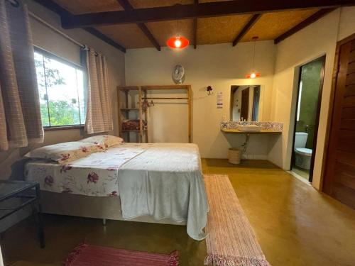 戈亚斯州上帕莱索Vila Amor - Charmosa e Central的一间卧室配有一张床和一个水槽
