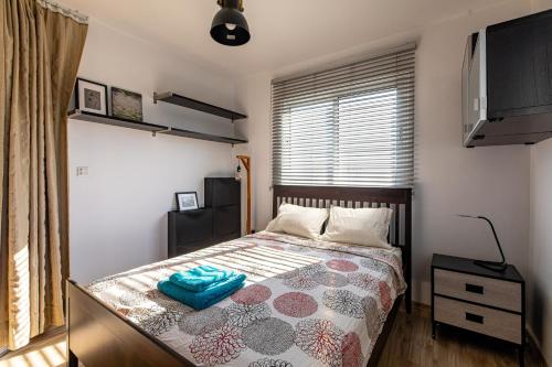 尼科西亚Cosy Apart at Lykavitos的一间小卧室,配有一张床和电视