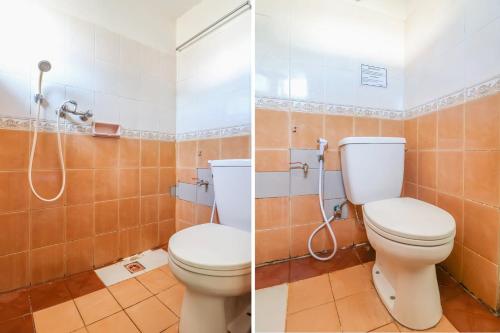 登巴萨SUPER OYO 1927 Hotel Candra Adigraha的浴室设有卫生间和淋浴,两幅图片