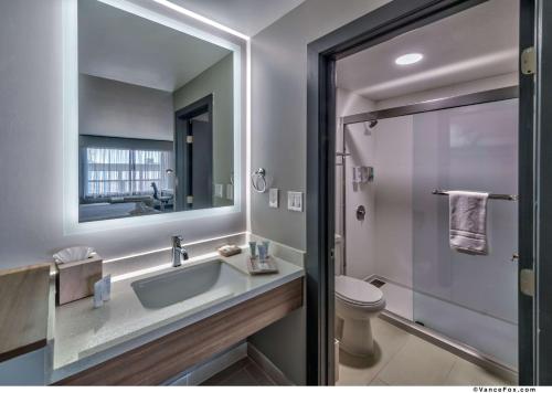 里诺南里诺戴斯汽车旅馆的一间带水槽、卫生间和镜子的浴室